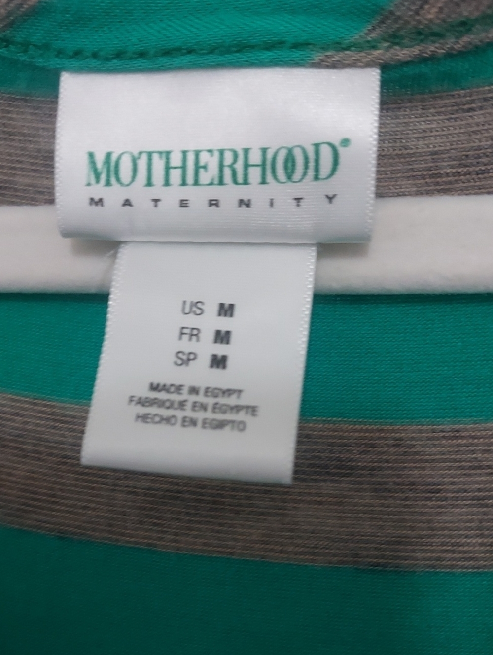 Motherhood Teal Sleeve Maternity Tee with Gray Stripes
